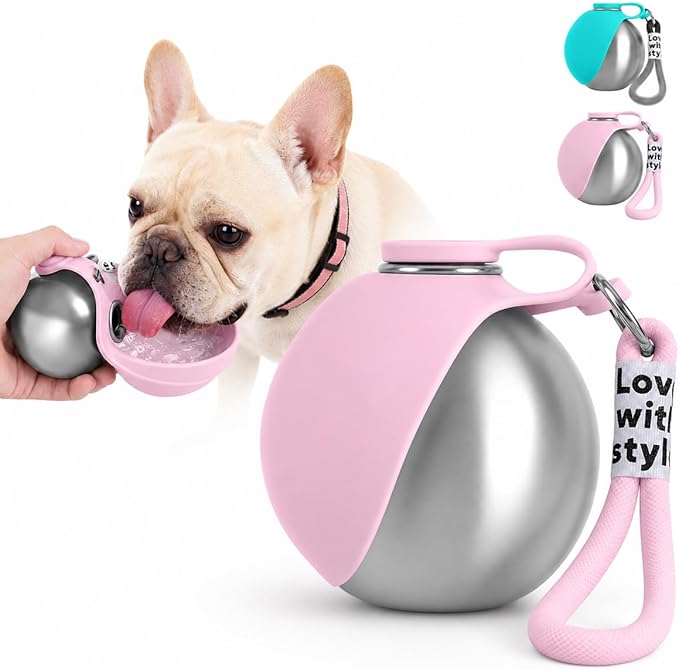 2-In-1 Portable Dog Water Bottle with Bowl, 10Oz Stainless Steel Travel Pet Water Dispenser, No-Spill Leak-Proof Design with Silicone Bowl, Perfect for Walking, Hiking, and Travel